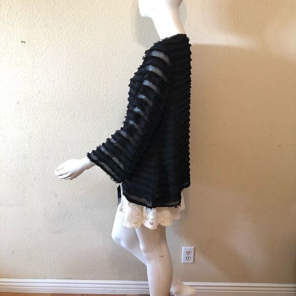 Alfani Striped-Lantern Sleeve Fringed Blouse Sz Lg - Picture 3 of 8